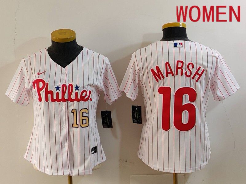 Women Philadelphia Phillies #16 Marsh White stripe Nike Game 2024 MLB Jersey style 7261